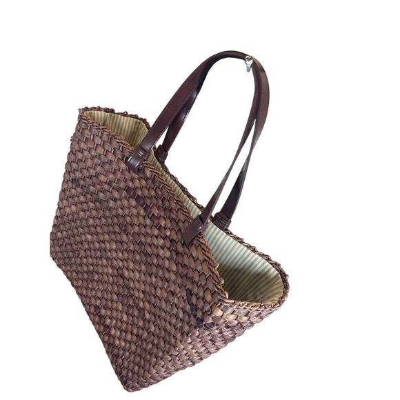 CORN-HUSH BROWN STRAW TOTE BAG 16’x 14’ CLOTH LINEN BOHO BEACH BAG VERSATILE - Picture 9 of 15